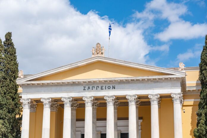 A beautiful view of the Zappeion's neoclassical architecture in Athens, Greece.